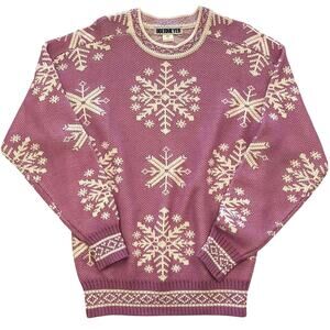 Vintage Obermeyer Sweater Womens Large Crewneck Snowflake Apres Ski Purple Wool